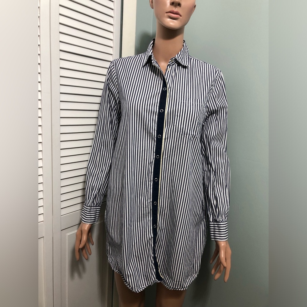 Zara Basics Women's Pinstripe Shirt Dress Pockets Size Small